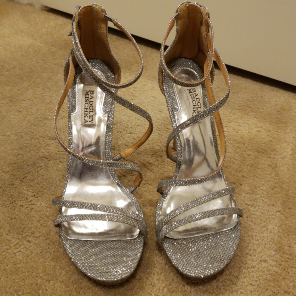 Silver, metallic, Badgley Mischka heels, Size 9